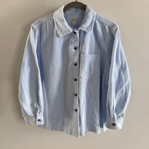 L.L.Bean Baby Blue 100% Cotton Corduroy Button Front Shirt Size XS Petite